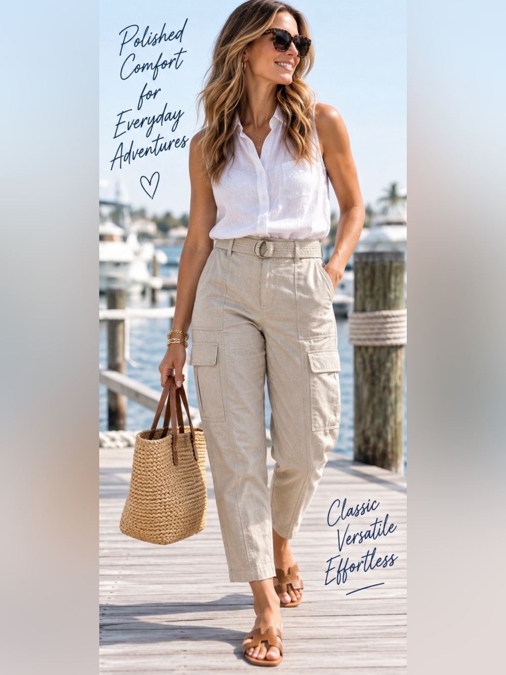 White House Black Market Neutral Beige Cropped Cargo Pants